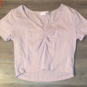 Baby Pink Cropped V-Neck Shirt